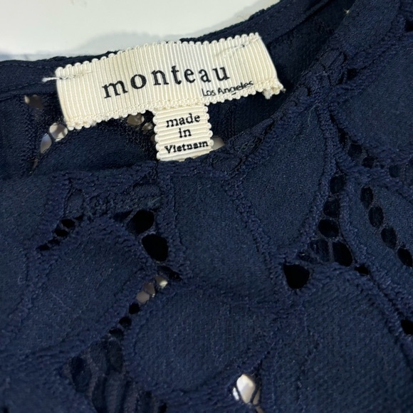 Monteau Lace Dress Short Navy Blue Womens Size Small Lined - Picture 12 of 15